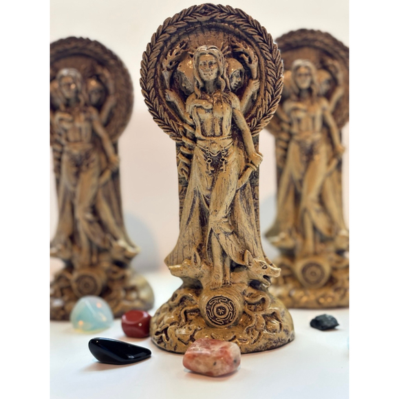 Bronze tone Triple Goddess Decor Statue - Picture 2 of 2